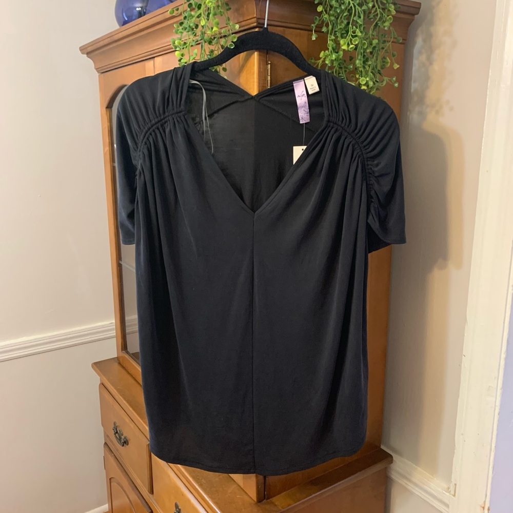 Loose Black Blouse with Scrunched shoulders